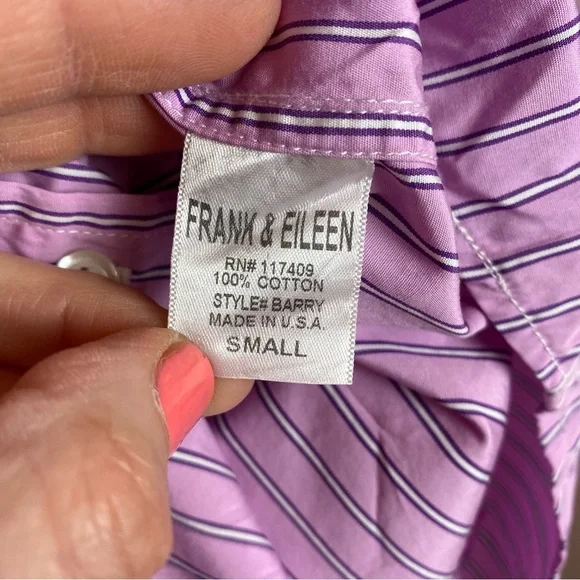 Frank & Eileen Barry Shirt Size Small Lilac Stripe Button Crinkle Texture - Picture 9 of 9